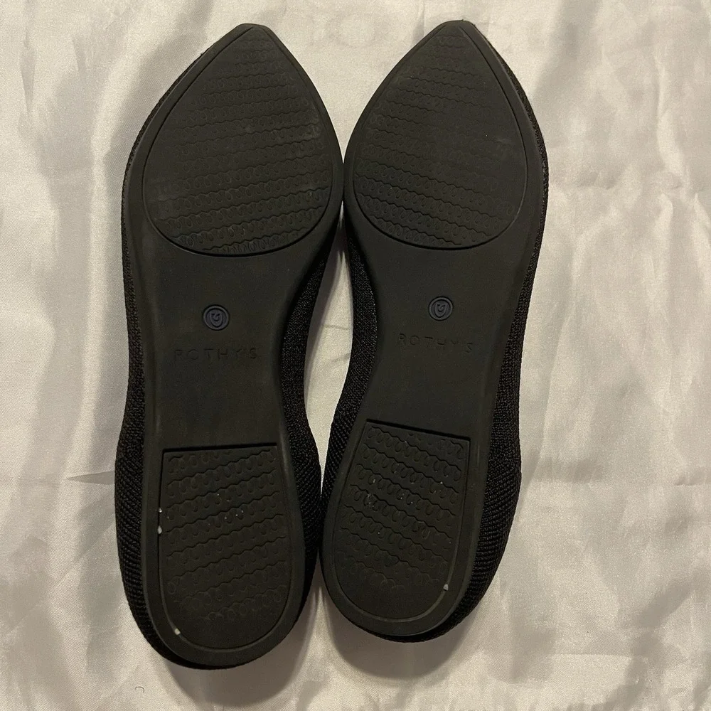 Rothy's The Point Pointed Toe Ballet Flats Slip Ons Loafers Black Knit Sz 7.5
